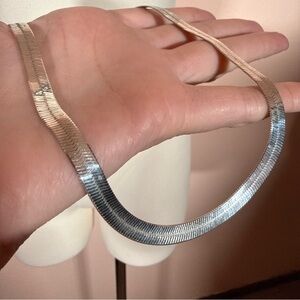 Vintage sterling silver flat herringbone Italy wide chain necklace 18 inches